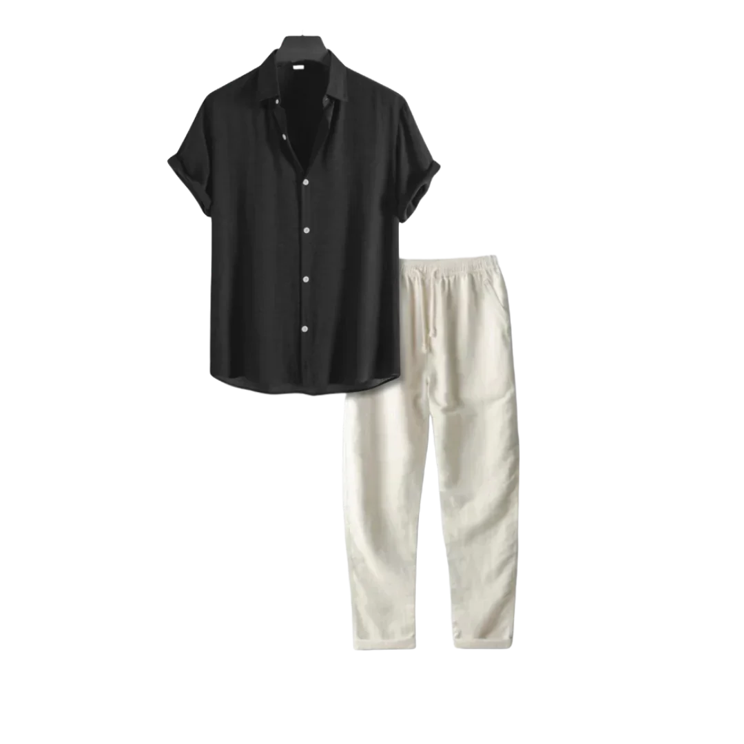 Variant image for Damen-Leinen-Outfit-Set, lässige Hemd und Hose Leinen-Baumwolle-1