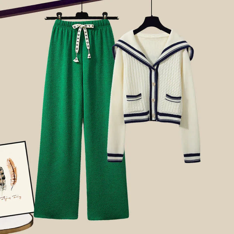 Variant image for Damen-Set: Pullover, Blattmuster, Polyester, Freizeithose-46