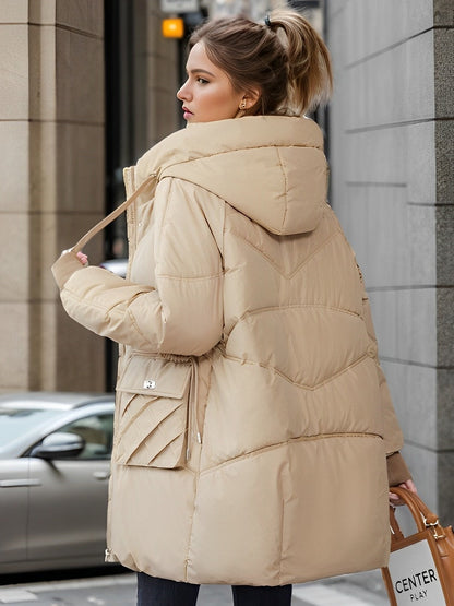 Damen Winterjacke Dick mit Kapuze und Taschen-2