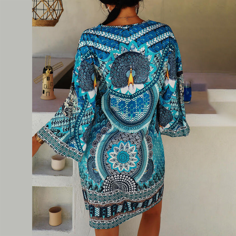 Damen-Druckkleid, Freizeitstil, Vier-Wege-es Elasthan 4