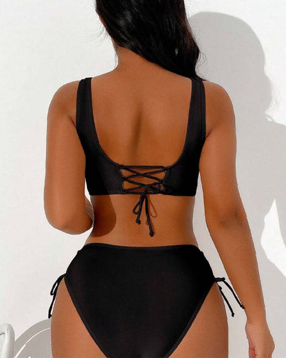 Damen Bikini Verstellbarer Schnürung Weiches Nylon Elastan-3