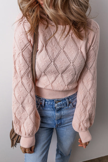 Damenpullover Kurzer Schnitt Puffärmel Acryl Rosa-1
