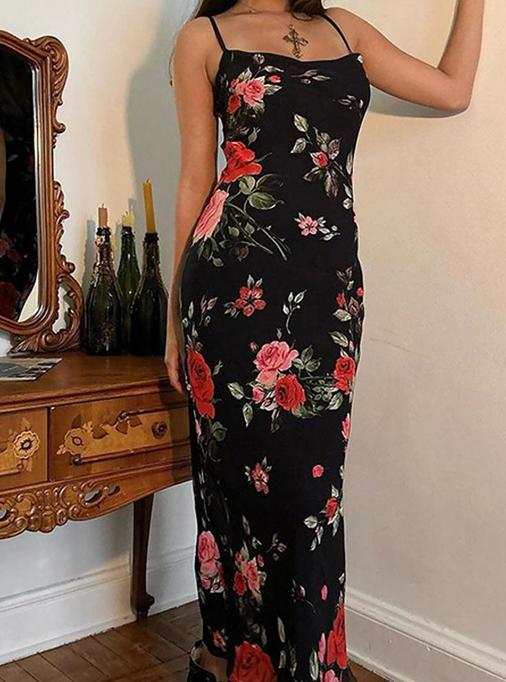 Damen-Maxikleid, geblümt Satin, lange Ärmel-2