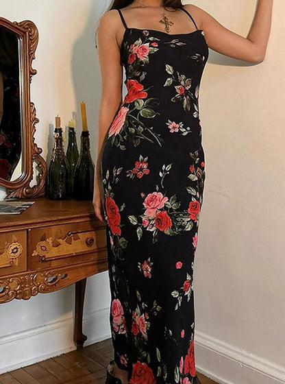 Damen-Maxikleid, geblümt Satin, lange Ärmel-2