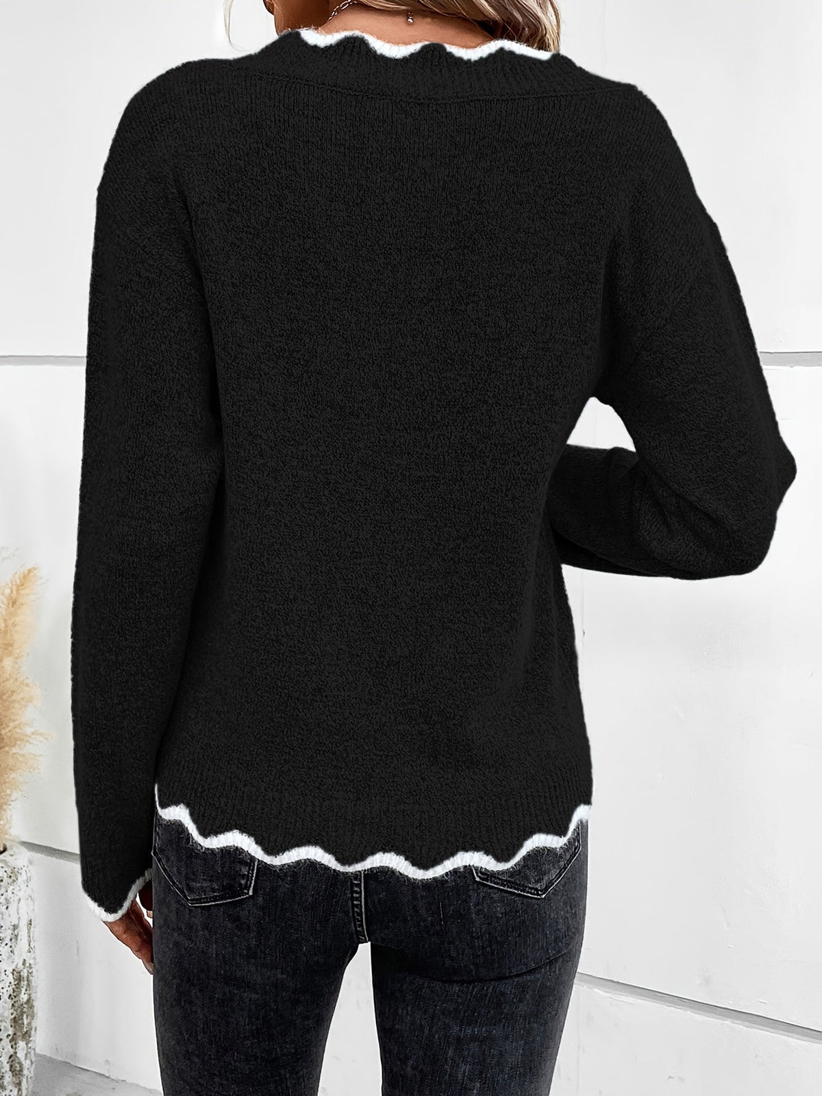 Damen-Strickpullover, V-Ausschnitt mit Rüschen, weich und atmungsaktivem Design-5