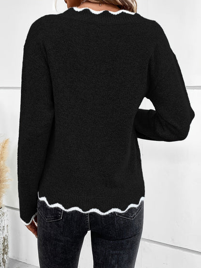 Damen-Strickpullover, V-Ausschnitt mit Rüschen, weich und atmungsaktivem Design-5