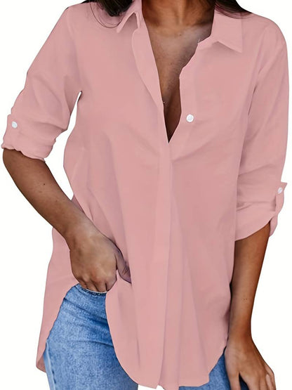 Damen Bluse Langarm Knopfdesign in hochwertigem Material 10