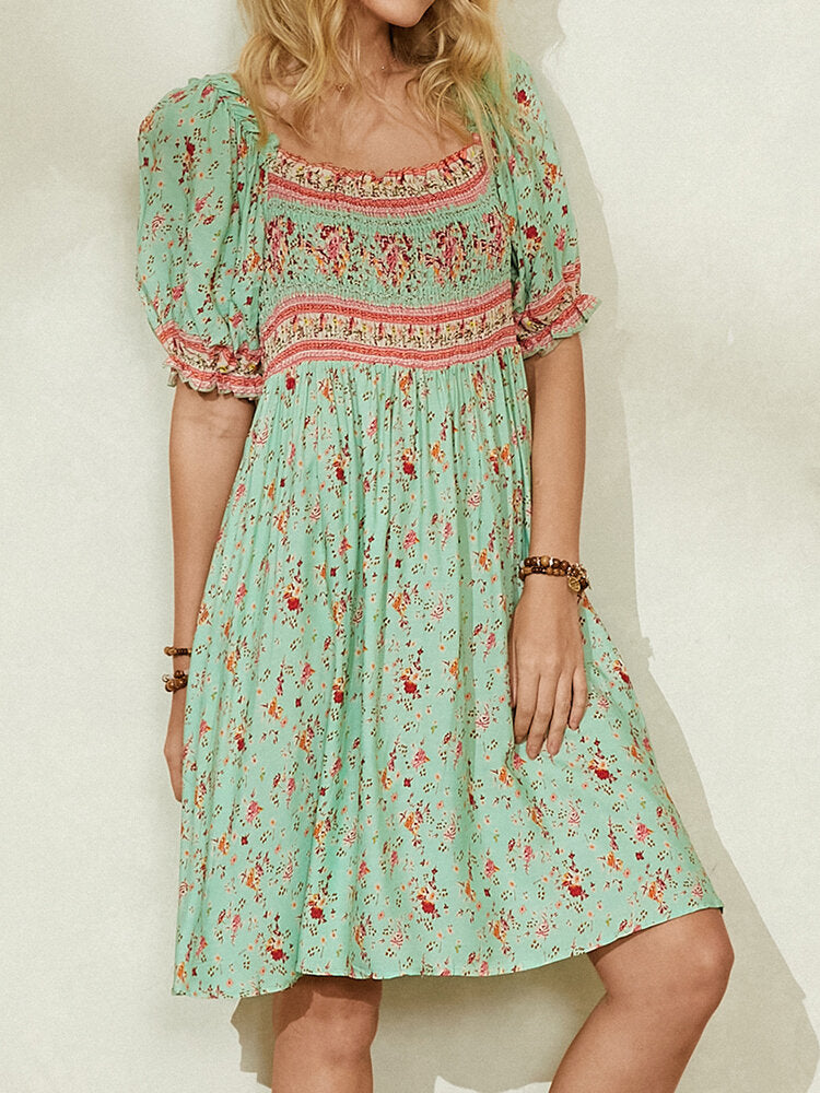 Damen-Midikleid, geblümt, gerafft, 100 % Baumwolle-4