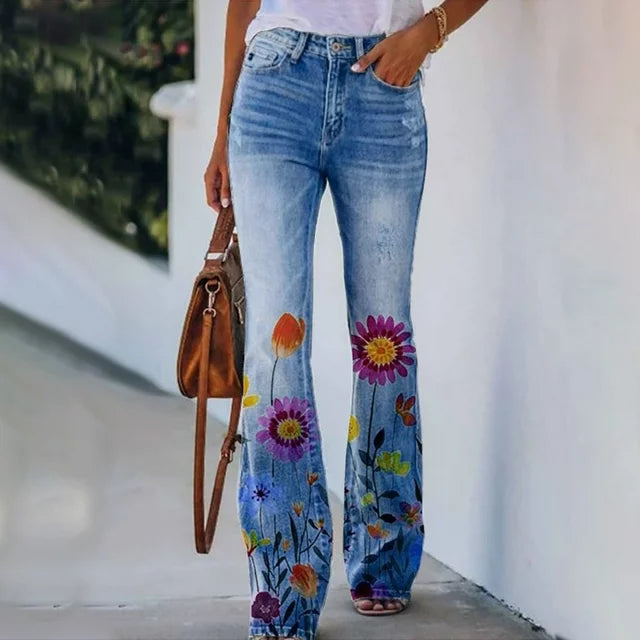Damenjeans mit hoher Taille und Blumenmuster – trendiges Design für Alltag und Party 8