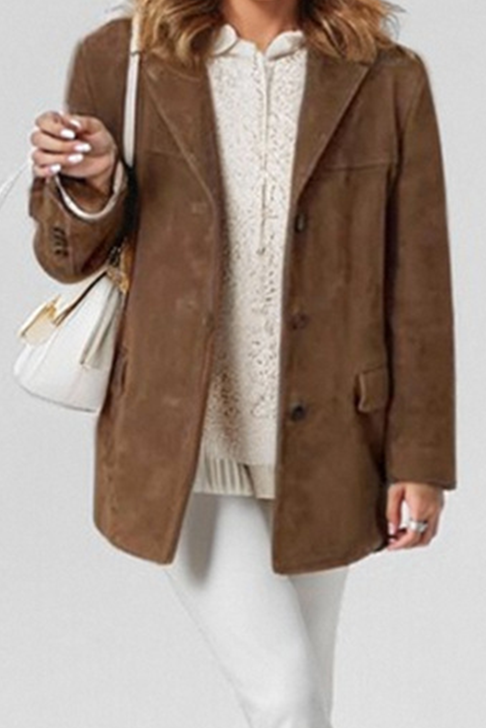 Damen Vintage Caféjacke mit Revers Hochwertiger Stoff-2