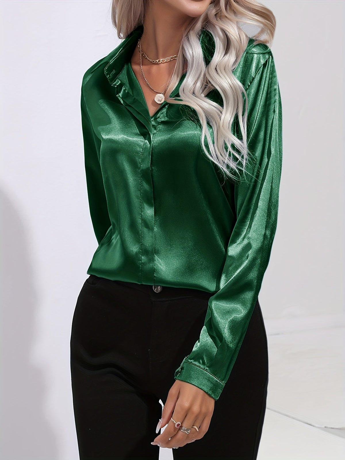 Variant image for Damen-Satinbluse, elegant, Herbststil, weiche Satinmischung-26