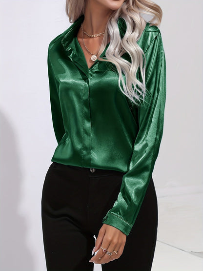 Variant image for Damen-Satinbluse, elegant, Herbststil, weiche Satinmischung-26