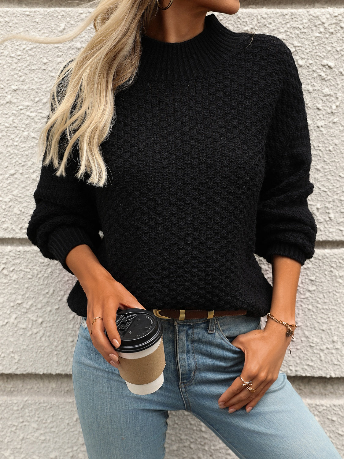 Damen-Rollkragenpullover, elegant, gestrickt, Herbst-5