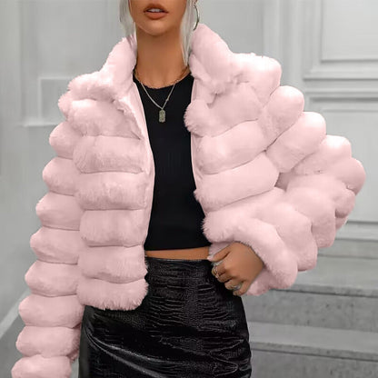 Damen-Winterjacke, kurz, gesteppt, Kunstfell mit langen Ärmeln-4