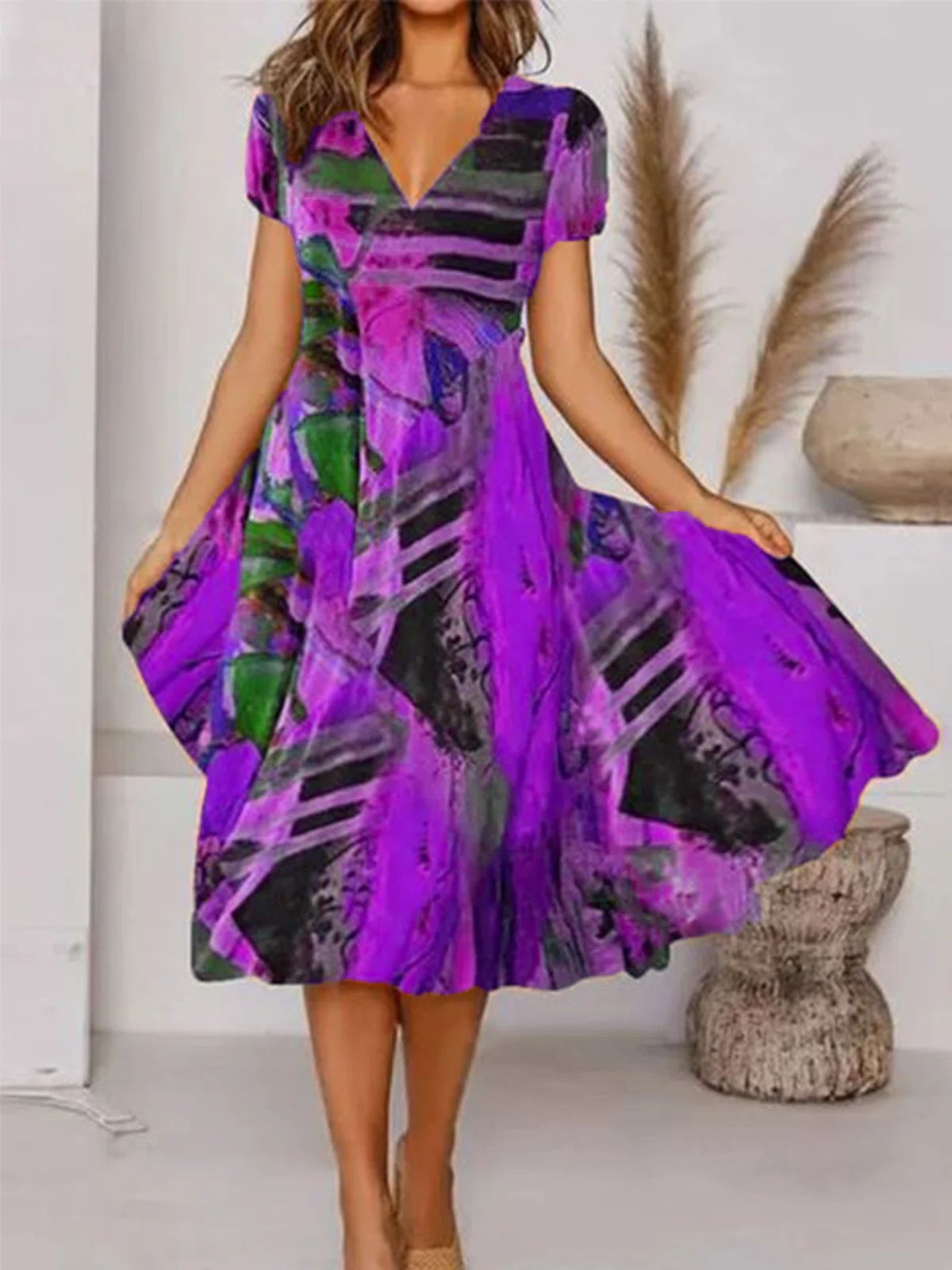 Damen-Swingkleid, lebendig, Polyester-3