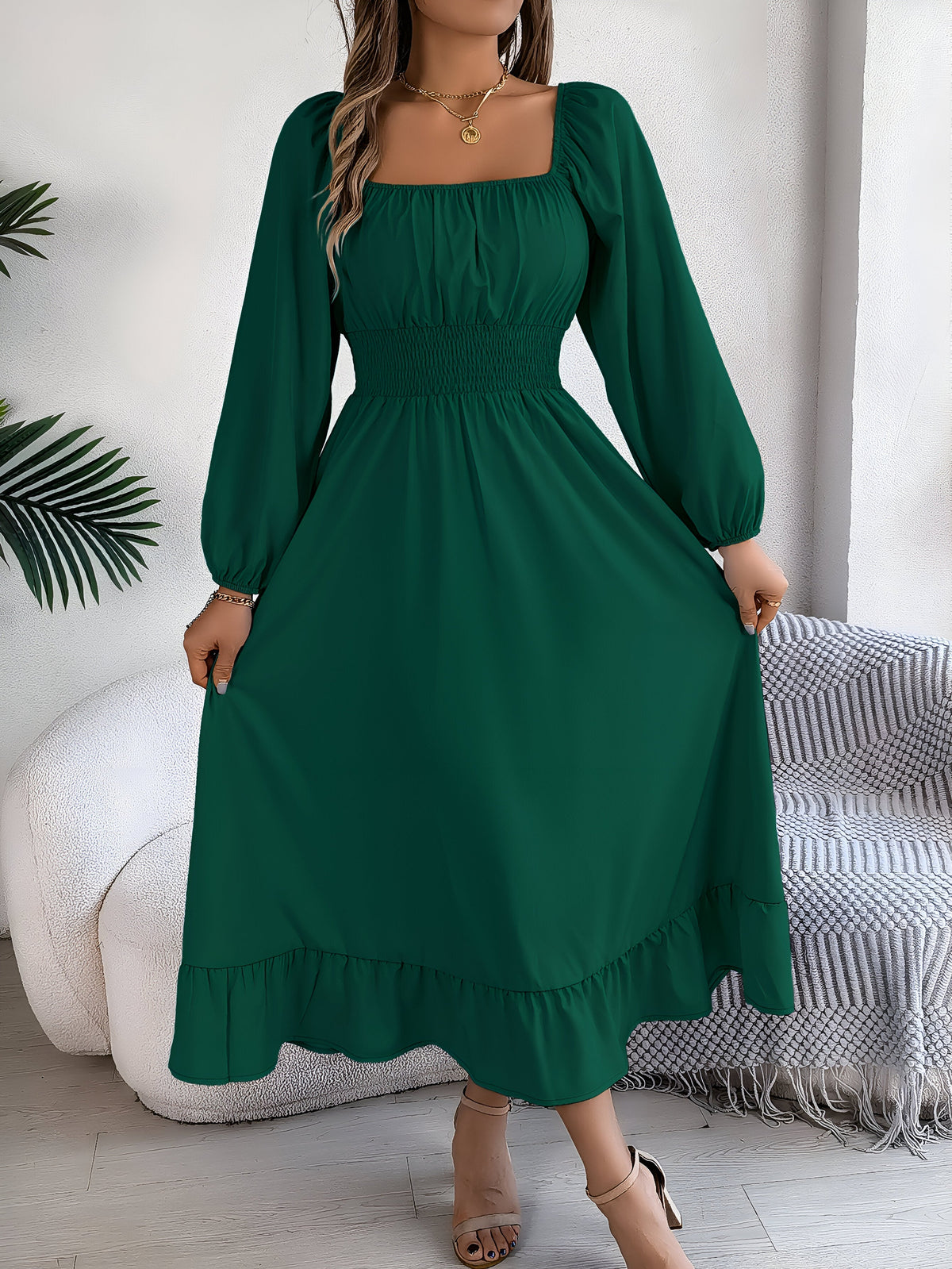 Variant image for Damen-Kleid, hoher Hals, Schleppen-Design, hochwertiger Stoff-17