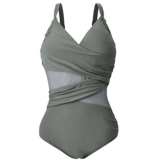 Damen-Monokini-Badeanzug, einfarbig, Plus Size, Spandex-1
