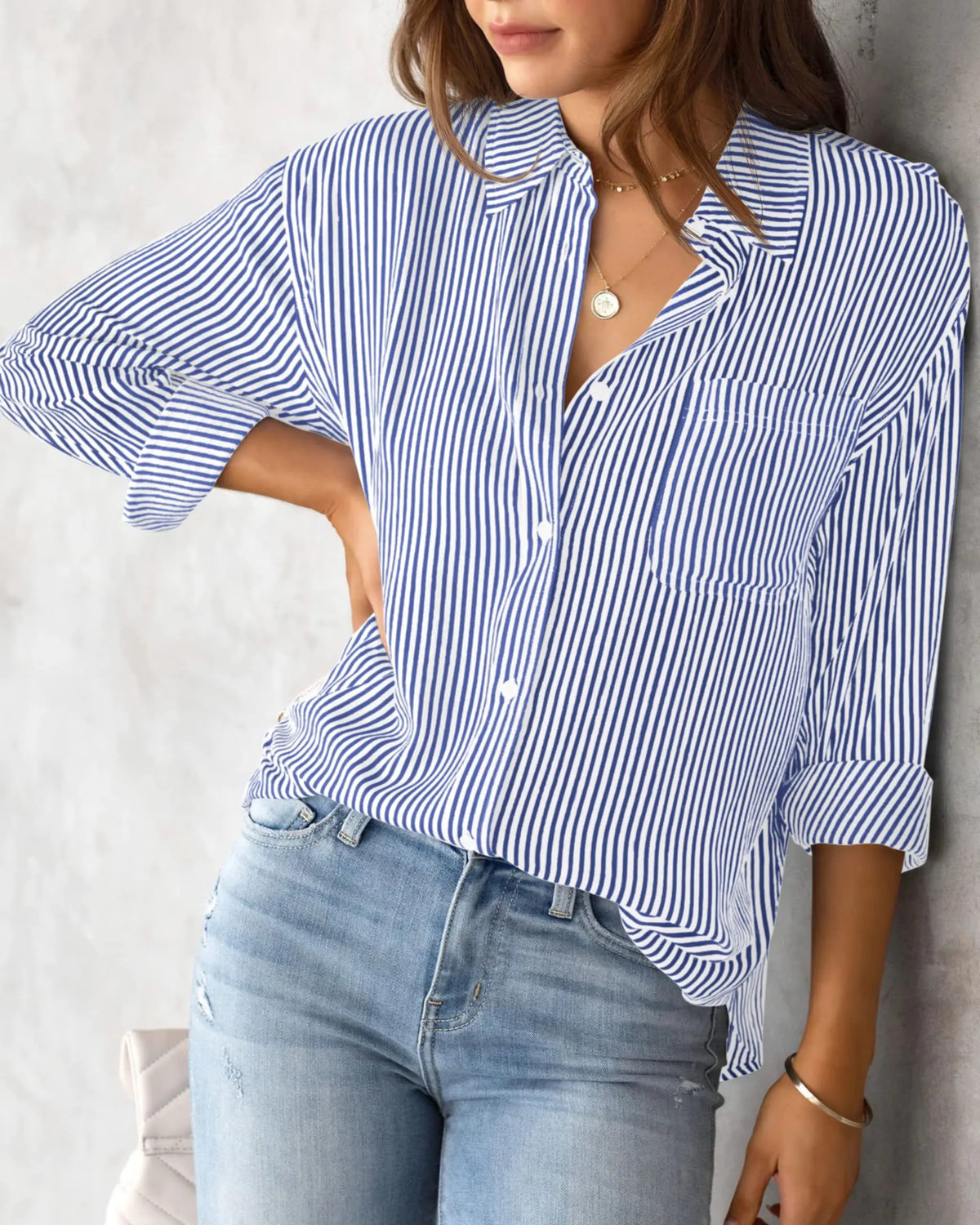 Bluse Damen mit Knopfdetails Leichtes Material für lockerem Stil 4