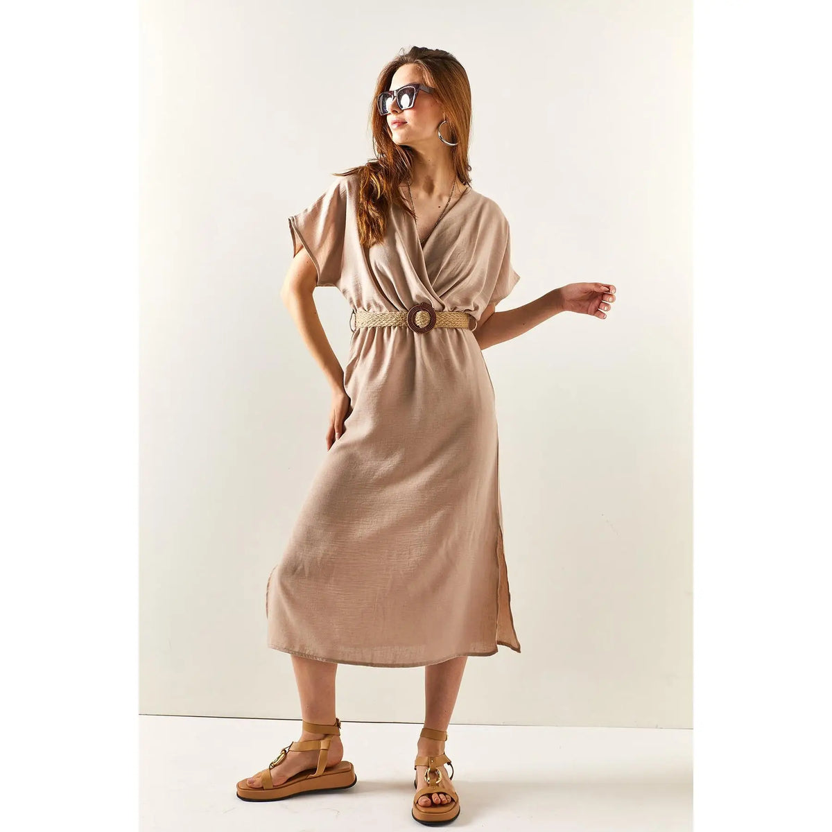 Damen-Sommerkleid mit doppelten Schlitzen aus 100% Baumwolle-3