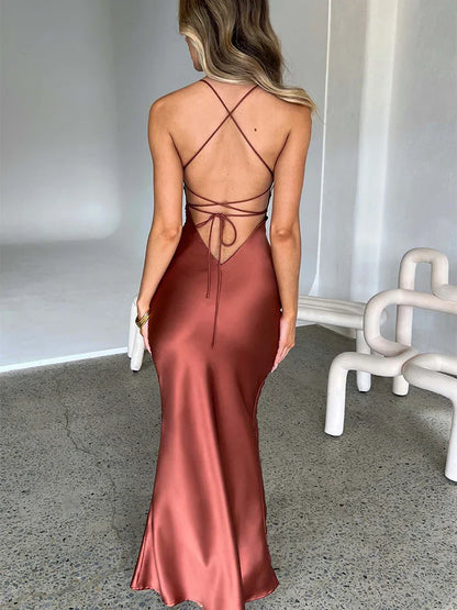 Damen-Bodycon-Kleid, eleganter Satin-3