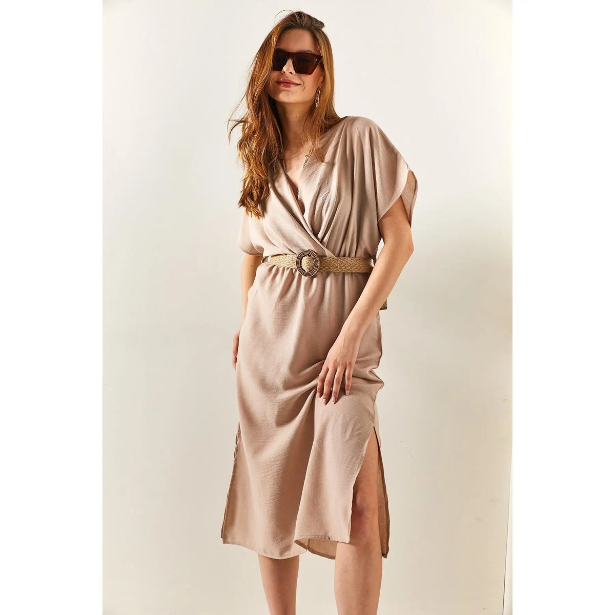 Damen-Sommerkleid mit doppelten Schlitzen aus 100% Baumwolle-4