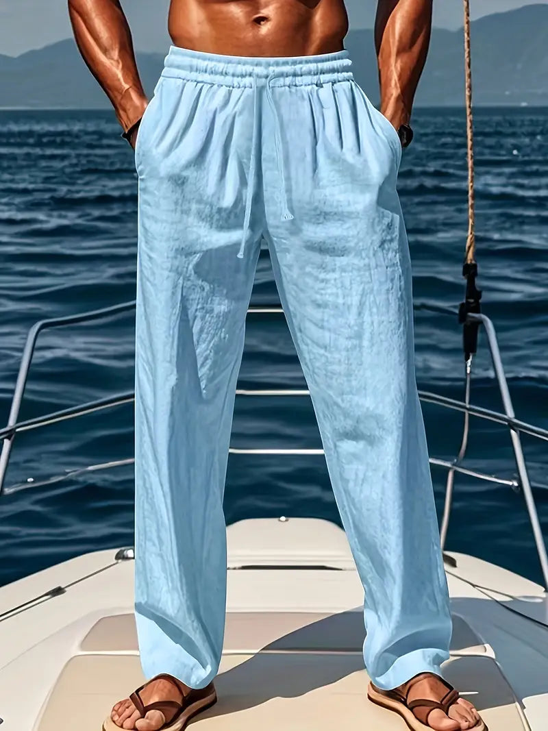 Herren-Leinenhose, geräumige Passform, hochwertig, Leinen-3