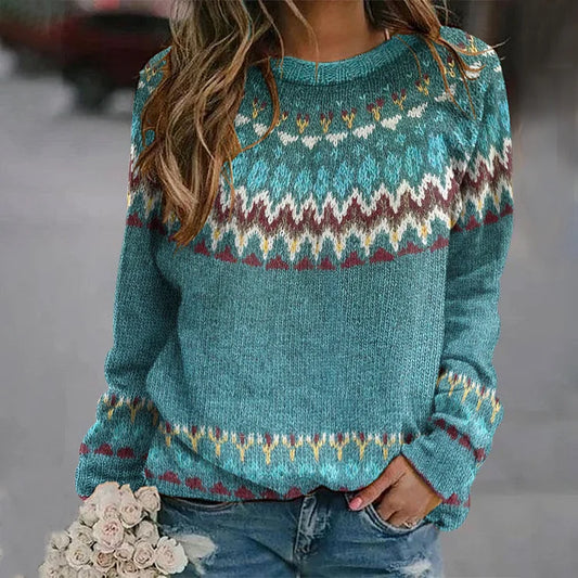 Damen-Strickpullover, Retro, Wellenmuster aus weicher Baumwolle 1