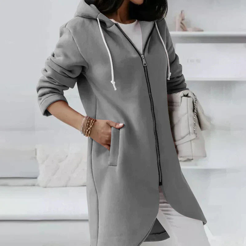 Damen-Hoodie, lang, mit Reißverschluss, erstklassiges Material-2