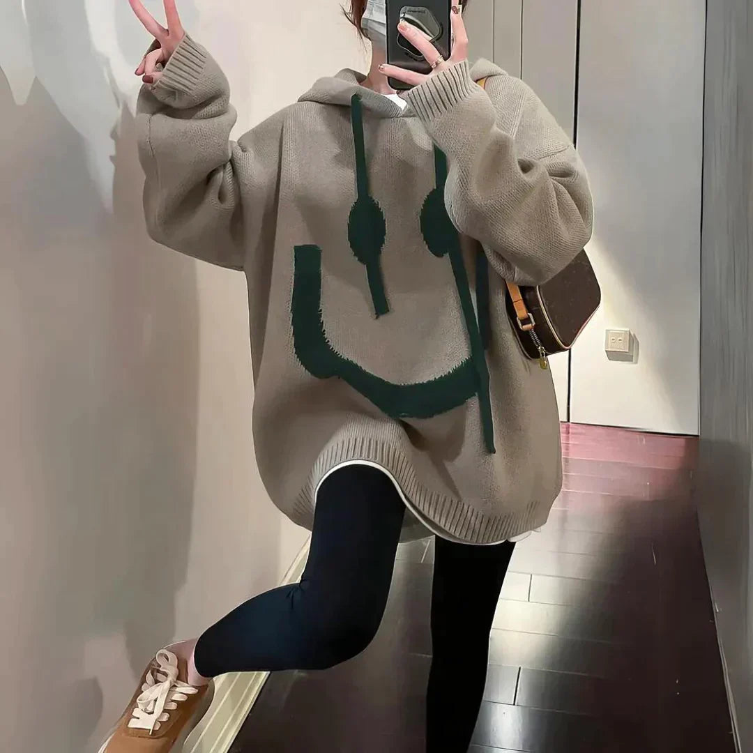 Damen-Hoodie mit Smiley-Motiv – weiches Fleece, lockere Passform, perfekt für den Alltag und entspannte Anlässe 6