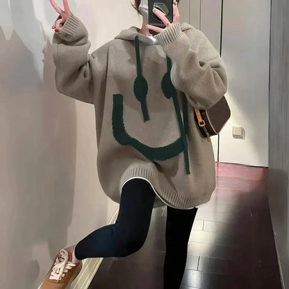 Damen-Hoodie mit Smiley-Motiv – weiches Fleece, lockere Passform, perfekt für den Alltag und entspannte Anlässe 6