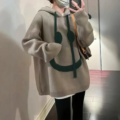 Damen-Hoodie mit Smiley-Motiv – weiches Fleece, lockere Passform, perfekt für den Alltag und entspannte Anlässe 2