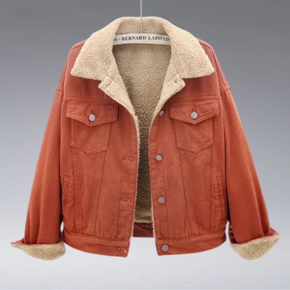 Damen Winterjacke Lang Denim mit Wollfutter-3