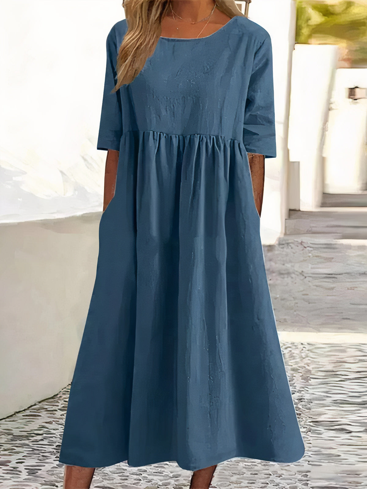 Damenkleid, Vintage, halbarmig, Midi, aus Baumwollmischung-6