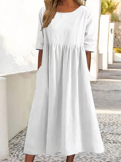 Damenkleid, Vintage, halbarmig, Midi, aus Baumwollmischung-1