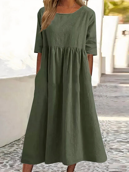 Damenkleid, Vintage, halbarmig, Midi, aus Baumwollmischung-5