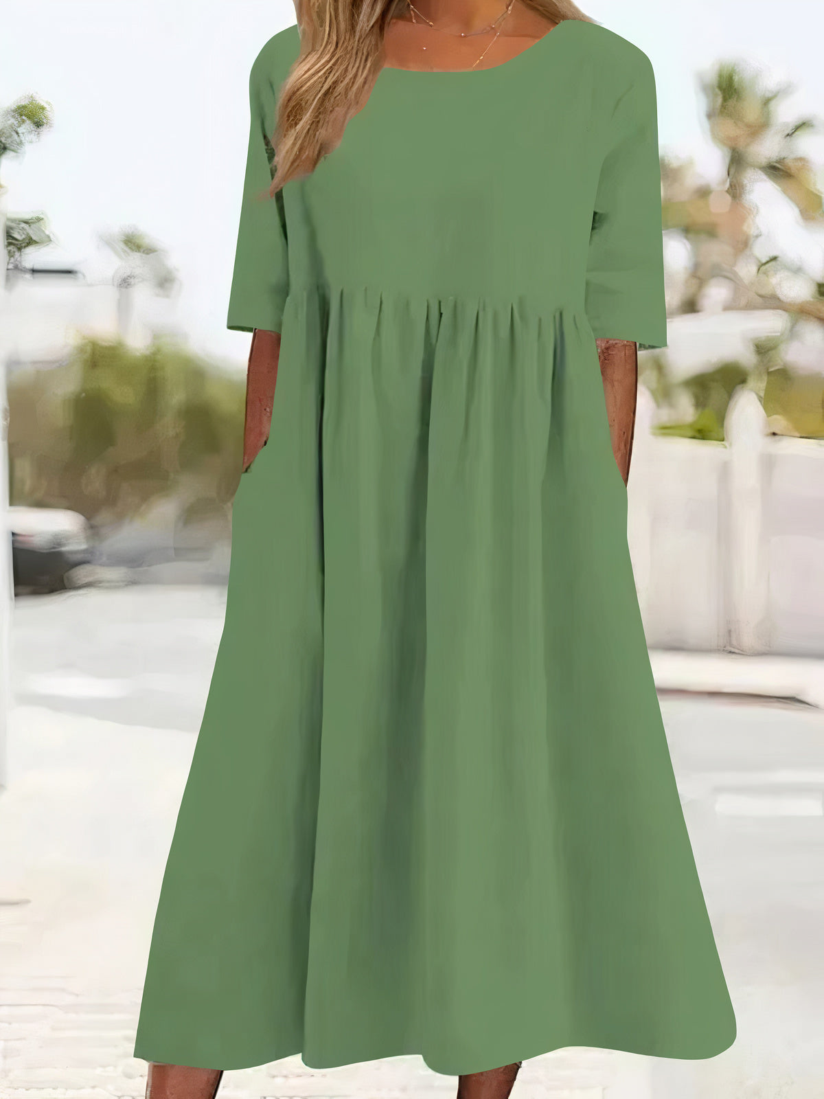 Damenkleid, Vintage, halbarmig, Midi, aus Baumwollmischung-3