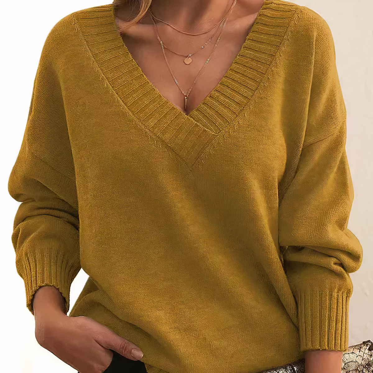 Damen V-Pullover Modern aus Kaschmir-Material-6