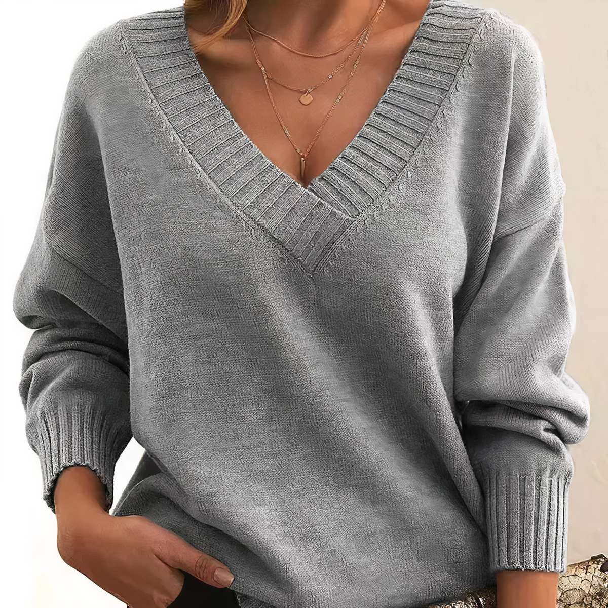 Damen V-Pullover Modern aus Kaschmir-Material-5
