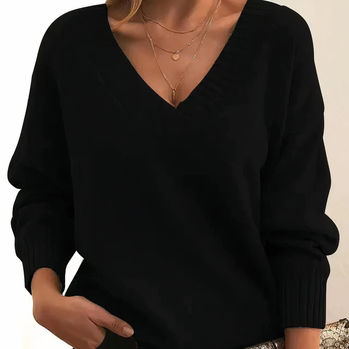 Damen-V-Ausschnitt-Pullover, aus Kaschmir, elegantes Design, weicher Komfort-1