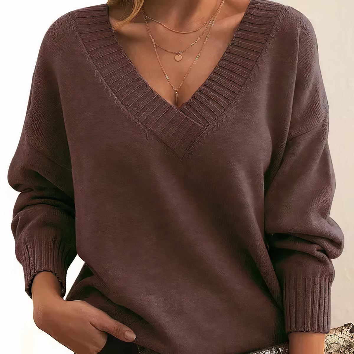 Variant image for Damen-V-Ausschnitt-Pullover, aus Kaschmir, elegantes Design, weicher Komfort-41