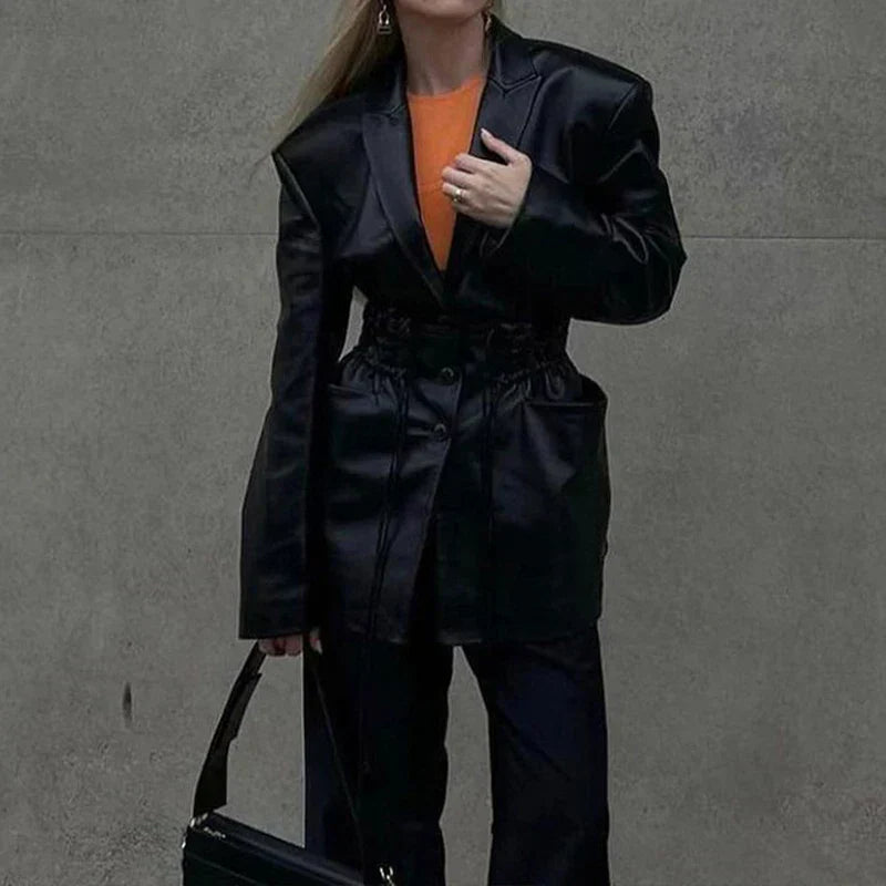 Damenjacke Synthetikleder Moderner Stil Elegante Passform-5