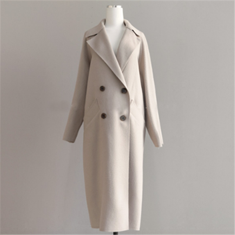 Damen-Mantel Lang Klassische Wollmischung Elegant-5