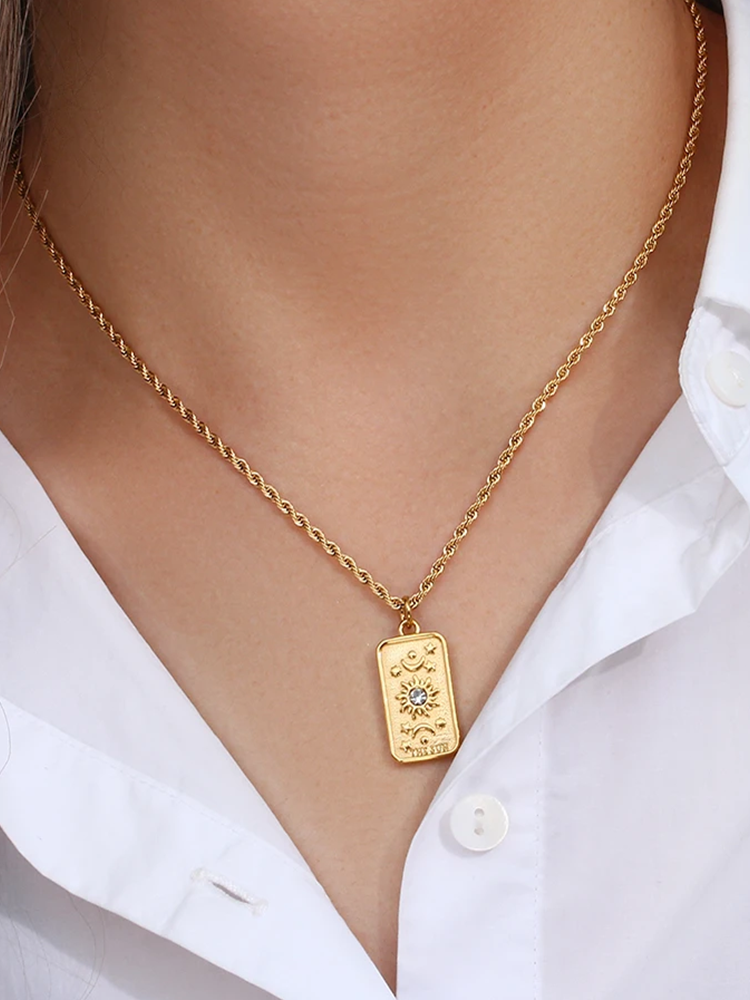 Damen-Halskette, Tarotkarte, Sonne, Gold, elegant, Schmuckstück-2