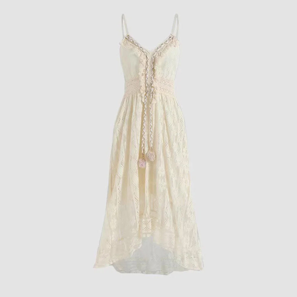 Damen-Sommerkleid, V-Ausschnitt, Spitze, Polyester, für Hochzeit und Fest-4