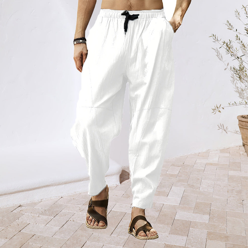 Herren-Hose, mit elastischem Bund, aus atmungsaktivem, Leinen, Material-1