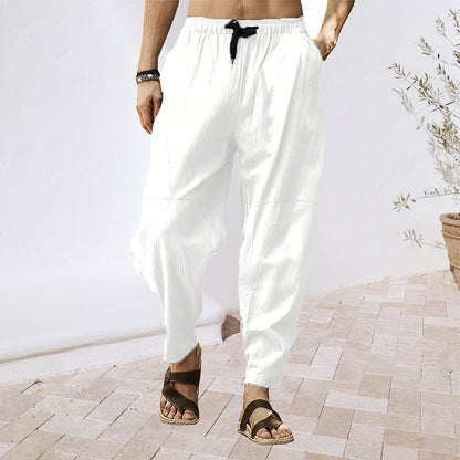Herren-Hose, mit elastischem Bund, aus atmungsaktivem, Leinen, Material-1