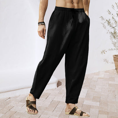 Herren-Hose, mit elastischem Bund, aus atmungsaktivem, Leinen, Material-2