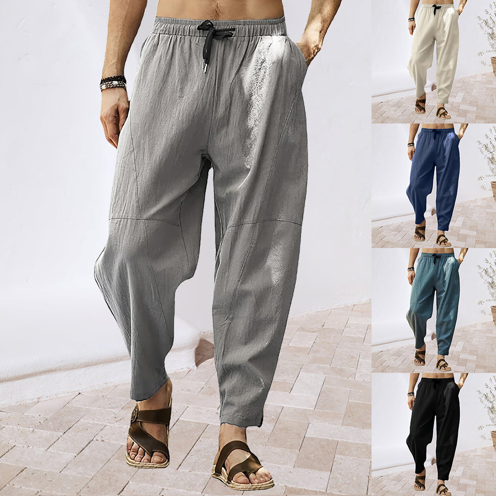 Herren-Hose, mit elastischem Bund, aus atmungsaktivem, Leinen, Material-6