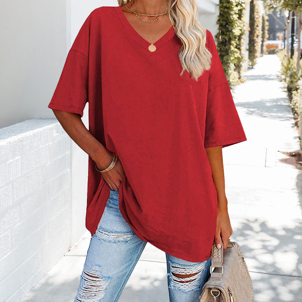 Damen-T-Shirt, V-Ausschnitt, weiche Baumwolle-6