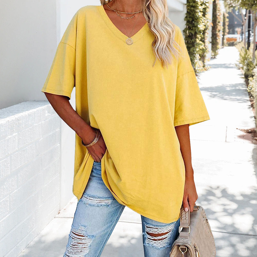 Damen-T-Shirt, V-Ausschnitt, weiche Baumwolle-2